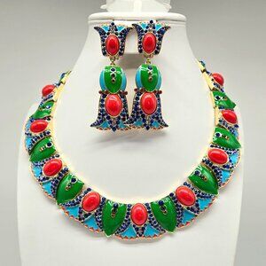 Heidi Daus Prestige Papyrus Enamel Swarovski Crystal Collar Earring Set New